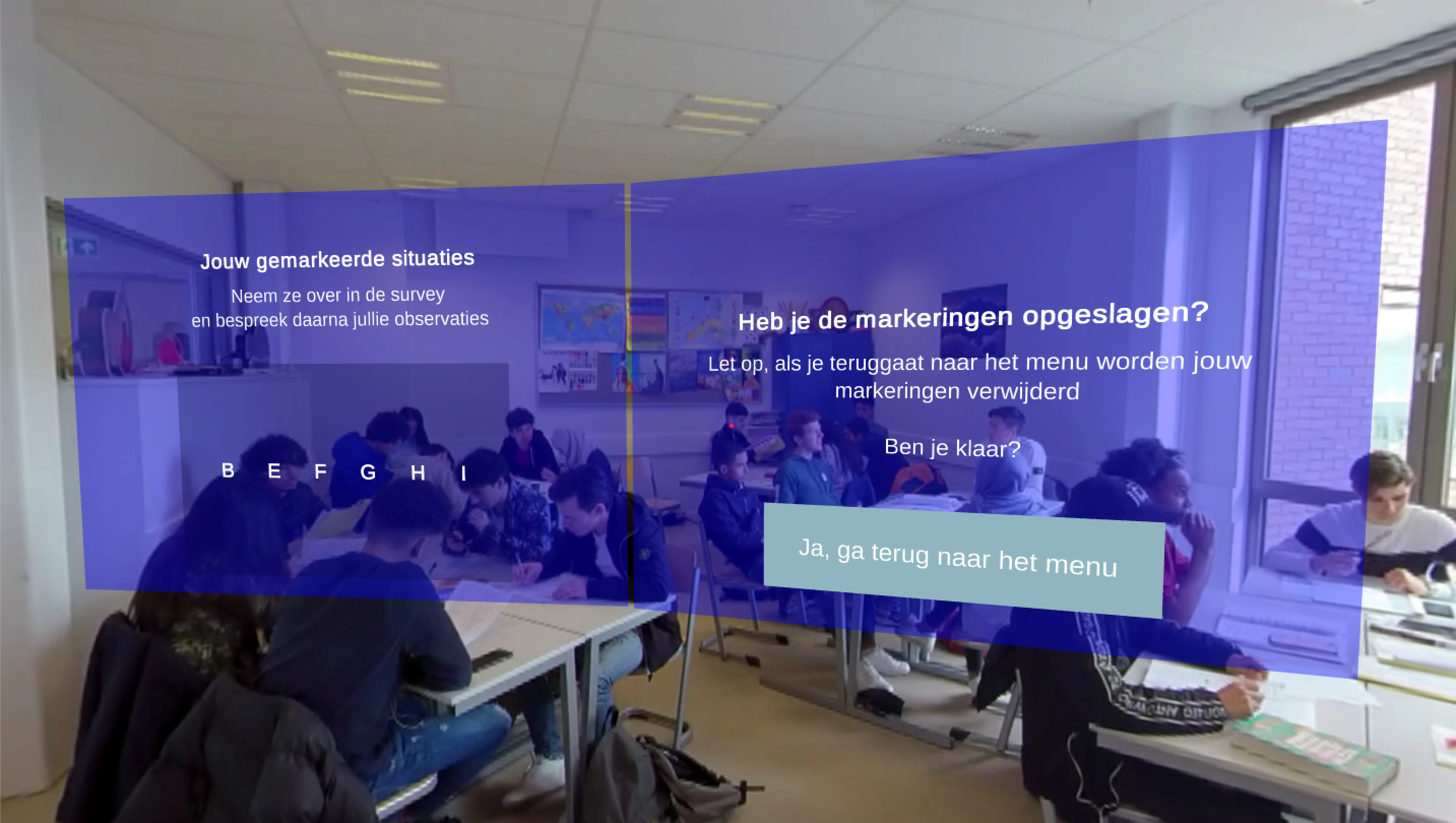 At the end of each scenario video, users are provided with an overview of sections they marked.