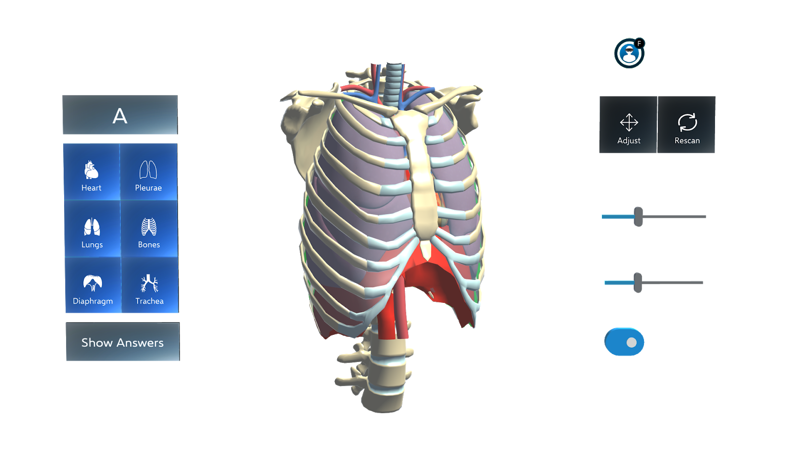 Impression of the Augmedicine, Lung Cases’ visual user interface